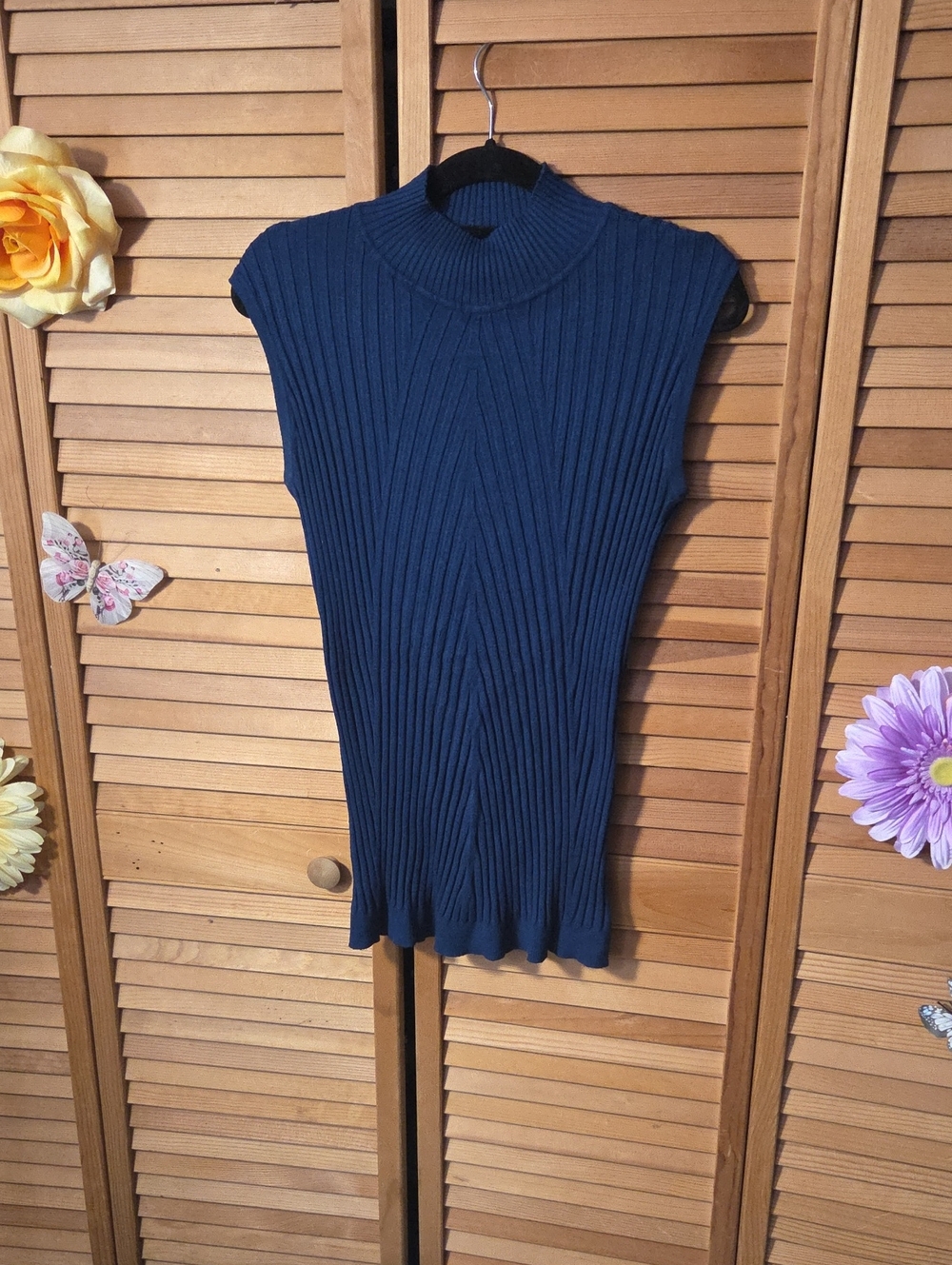 Lane Bryant Navy Blue Ribbed Sleeveless Mock Neck Tank